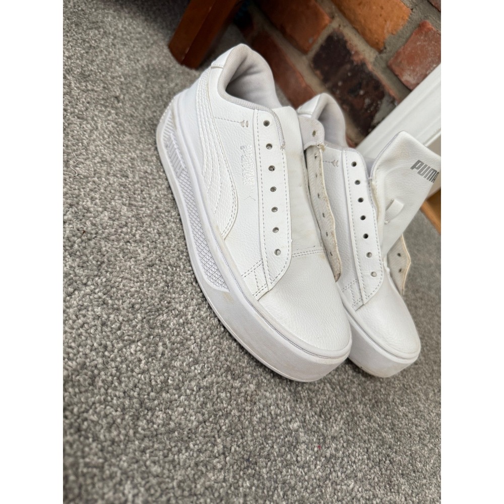 Puma Smash Platform V3 Womens Size7 White Athletic Leather Shoes Sneaker - Picture 2 of 5